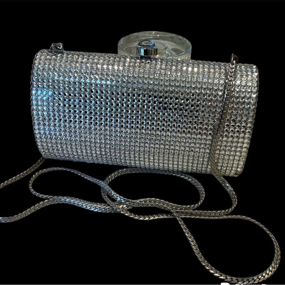 Rhinestone and Silver Evening Purse w/ Chain Handle.  Be the spark of the party!